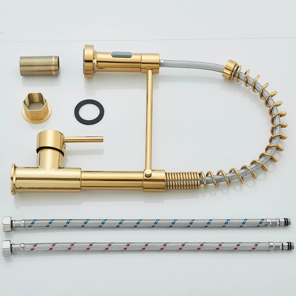 Modern Gold Kitchen Mixer Taps Pull out Spray 360° Mono Single Lever Sink Faucet