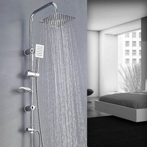 Shower Kit Twin Head 2 Mixer Shower Heads Rail Hose Riser Square Bathroom Set
