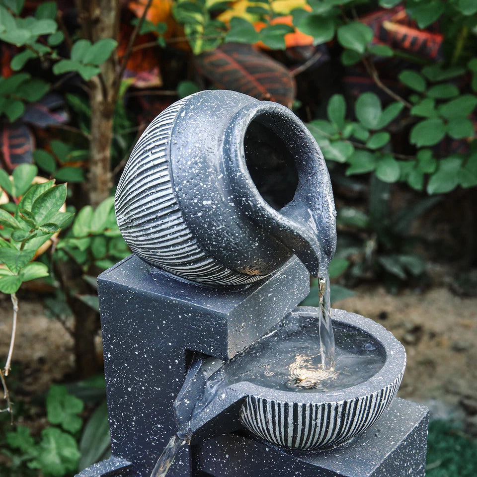 Garden Solar Power Cascading Tiered Water Feature Fountain Statues w/ LED Lights