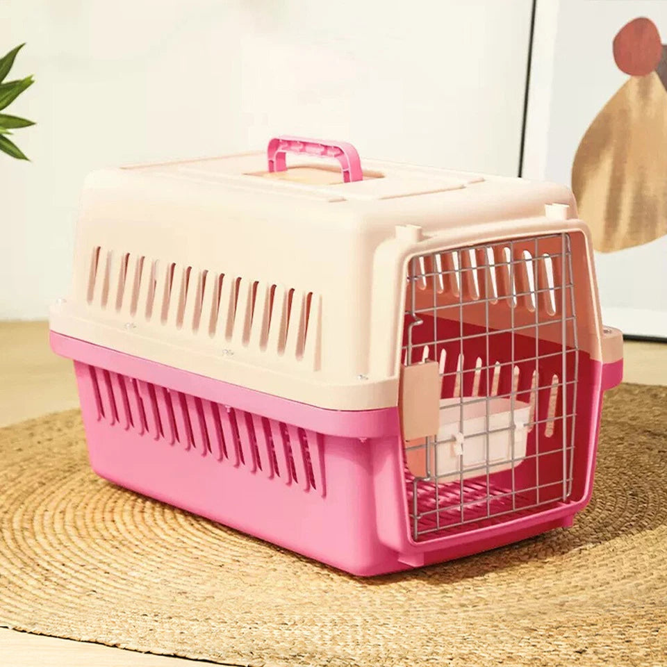 Extra Large Pet Carrier Cat Puppy Travel Cage Dog Carry Basket Transporter Box (Pink)