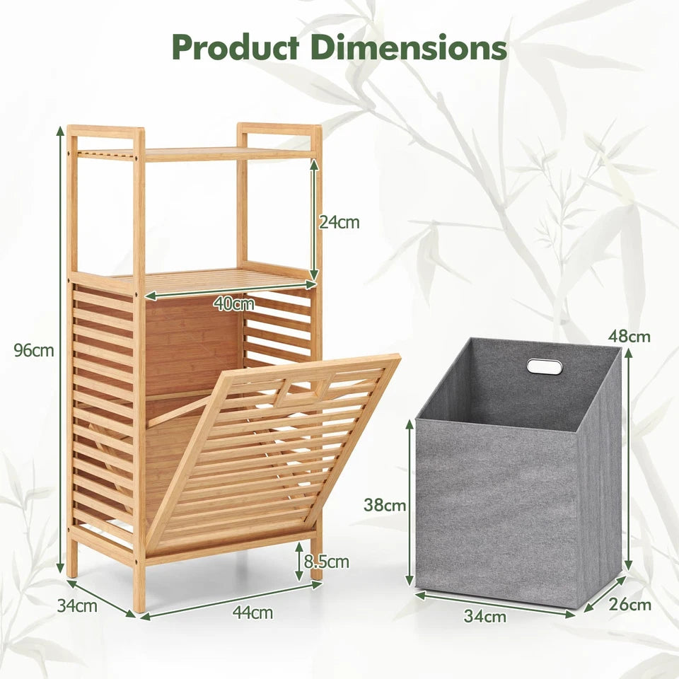 Bamboo Bathroom Shelf Tilt out Laundry Hamper Storage Organiser w/Laundry Basket