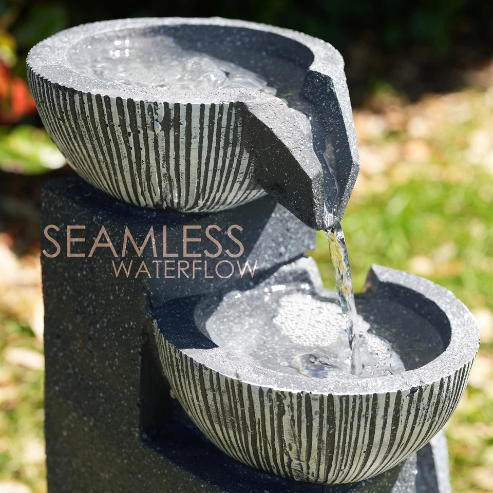 Solar Garden Water Feature Fountain Deco- ration 4 Tier Bowl LED Outdoor Indoor