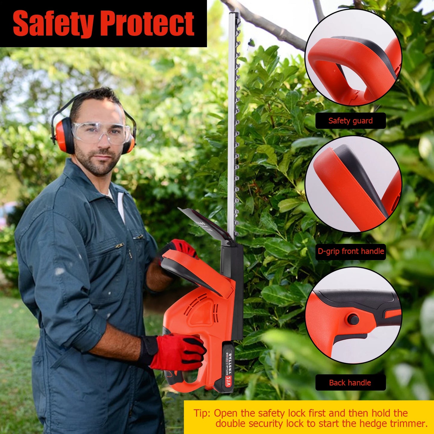 Brushless Cordless Hedge Trimmer Tree Branch Cutter Tool with 2Battery & Charger