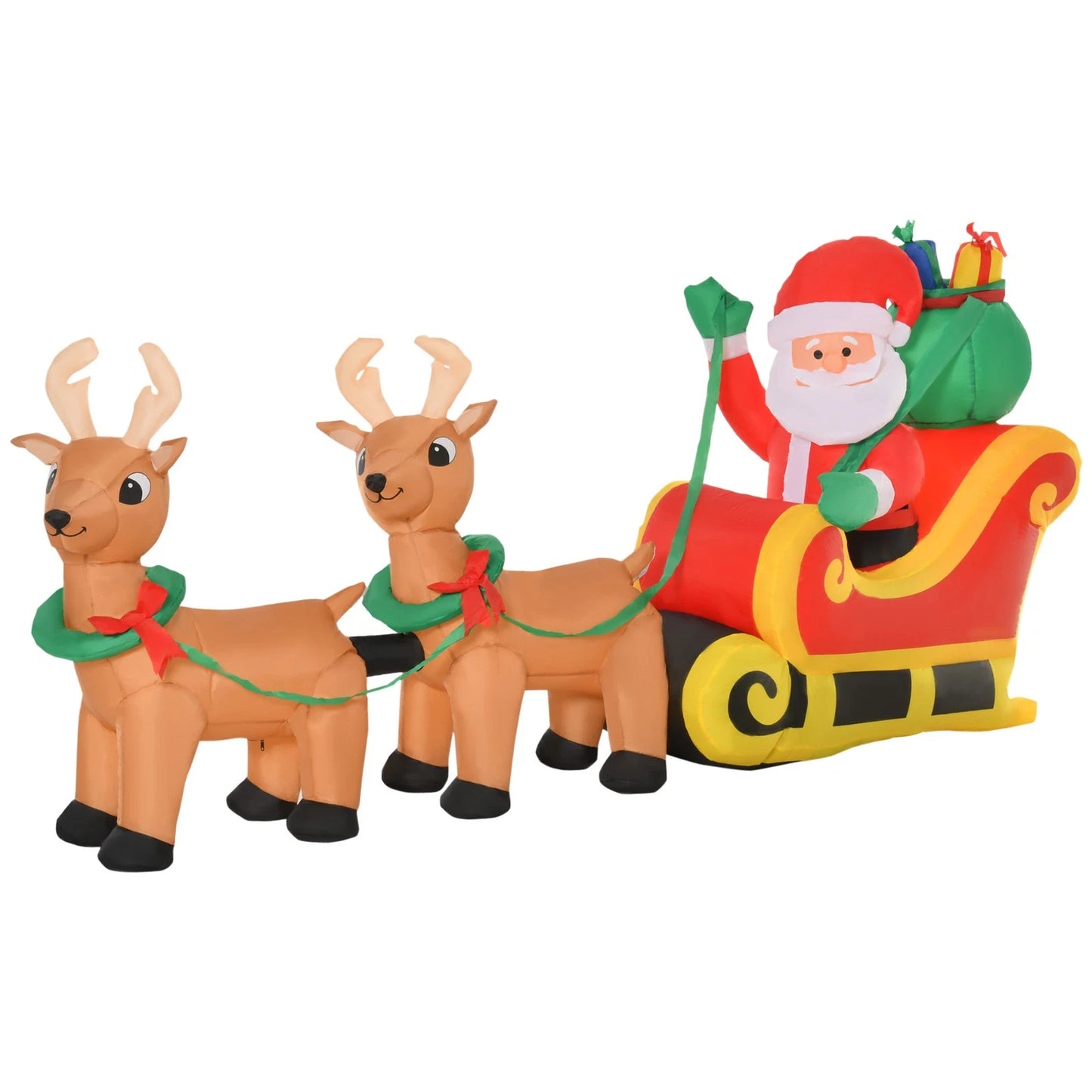 8ft Christmas Inflatable Santa Claus on Sleigh, LED Lighted Decoration