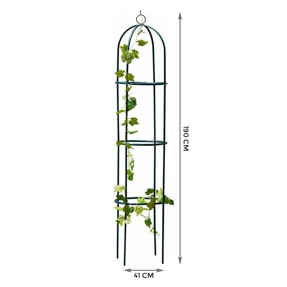 1.9M GARDEN OBELISK BLACK METAL OUTDOOR TRELLIS CLIMBING PLANT SUPPORT FRAME