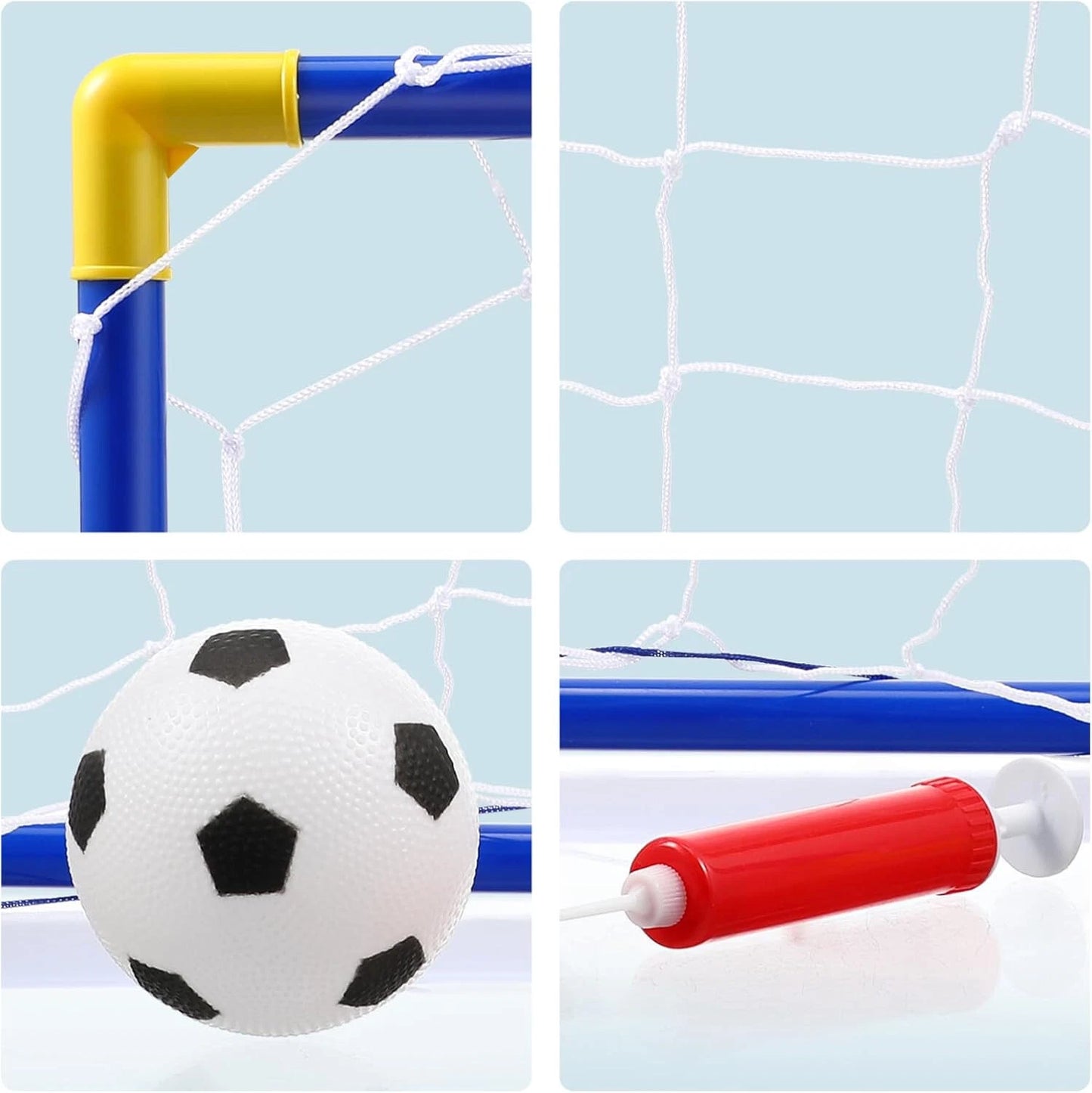 2 x Childrens Football Soccer Goals, Ball, Pump Posts & Nets Indoor Outdoor Set
