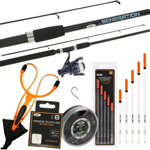 Float Rod And Reel Set 7ft 2 Piece For Coarse Carp Fishing + Floats Hooks Shot