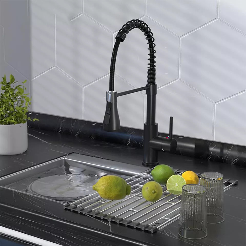 Matt Black Monobloc Kitchen Sink Mixer Tap with Pull Out Hose Spray Single Lever