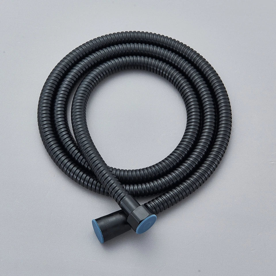 Black Exposed Bathroom Shower Twin Head Large Bar Set Square Valve Rail Hose Tap