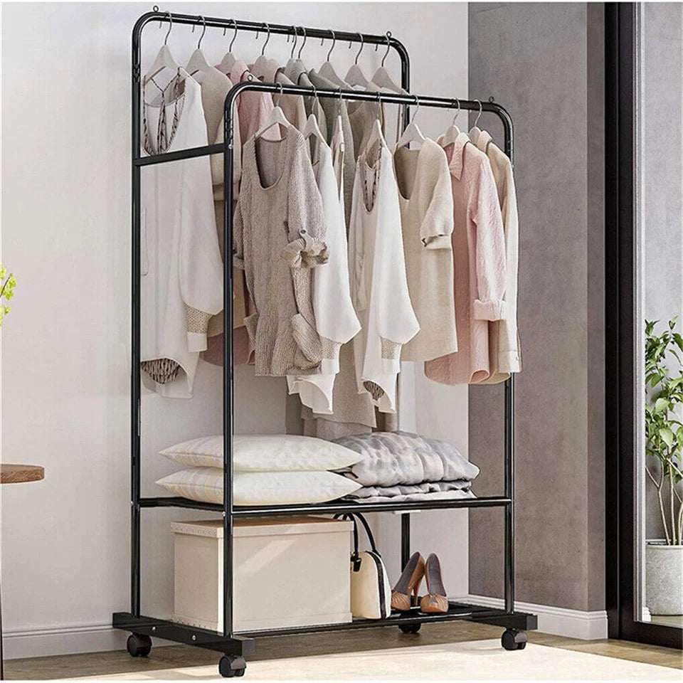 Industrial Pipe Garment Rack Coat Stand Rolling Clothe Rails