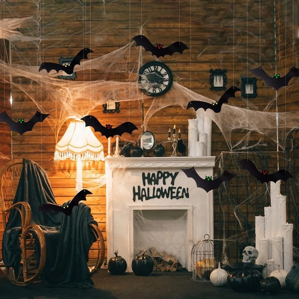 12PCS Halloween Hanging Bats, Halloween Flying Bat Hanging Decorations