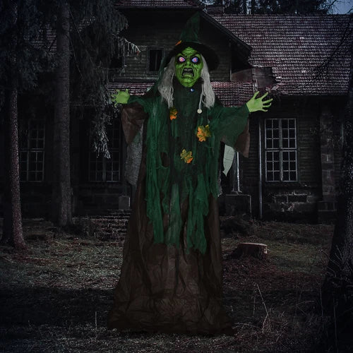 6ft Animated Halloween Witch Prop Outdoor Decoration with Glowing Eyes & Hear