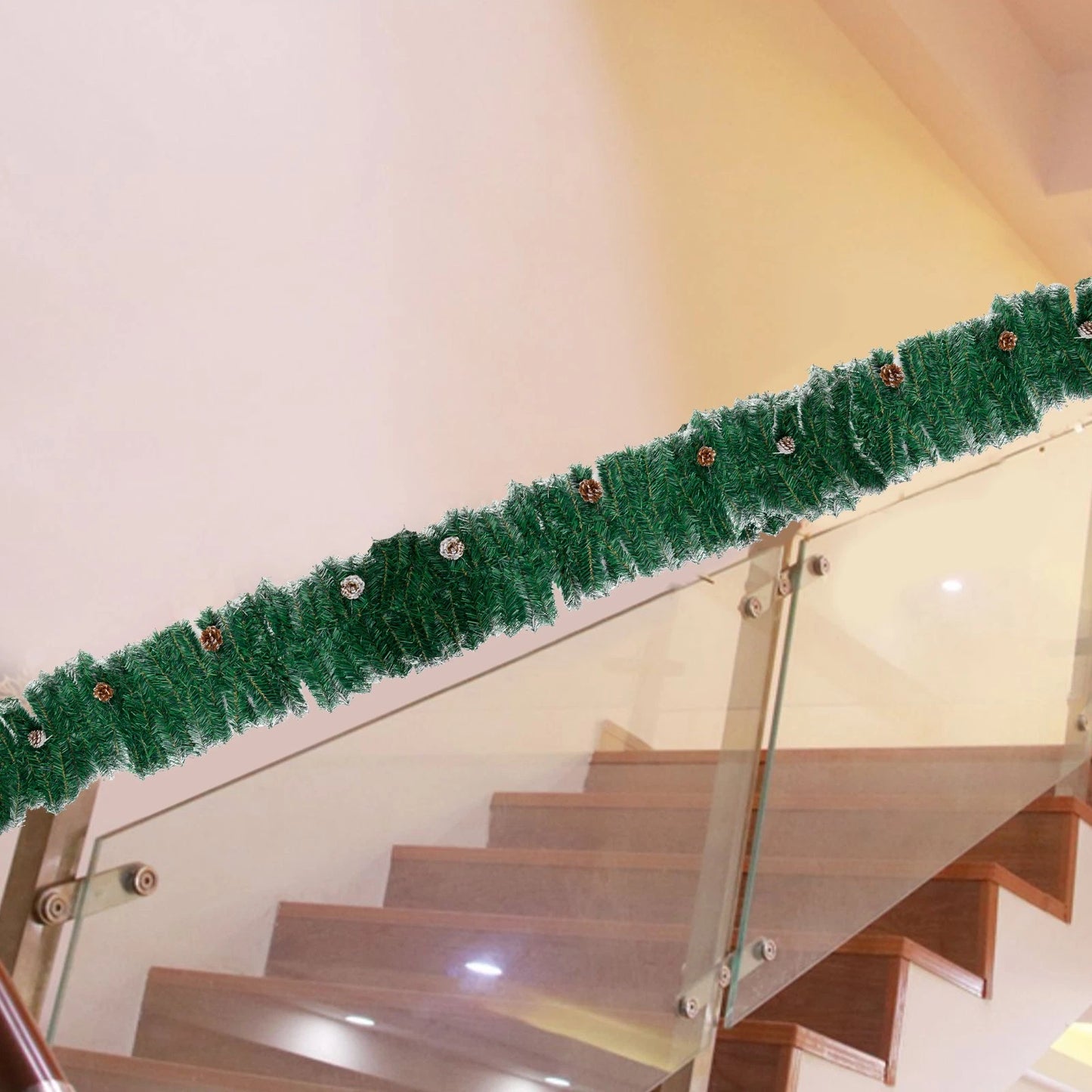 9ft Christmas Garland Snow Flocked With Lights Pinecones Berries Wreath Bushy