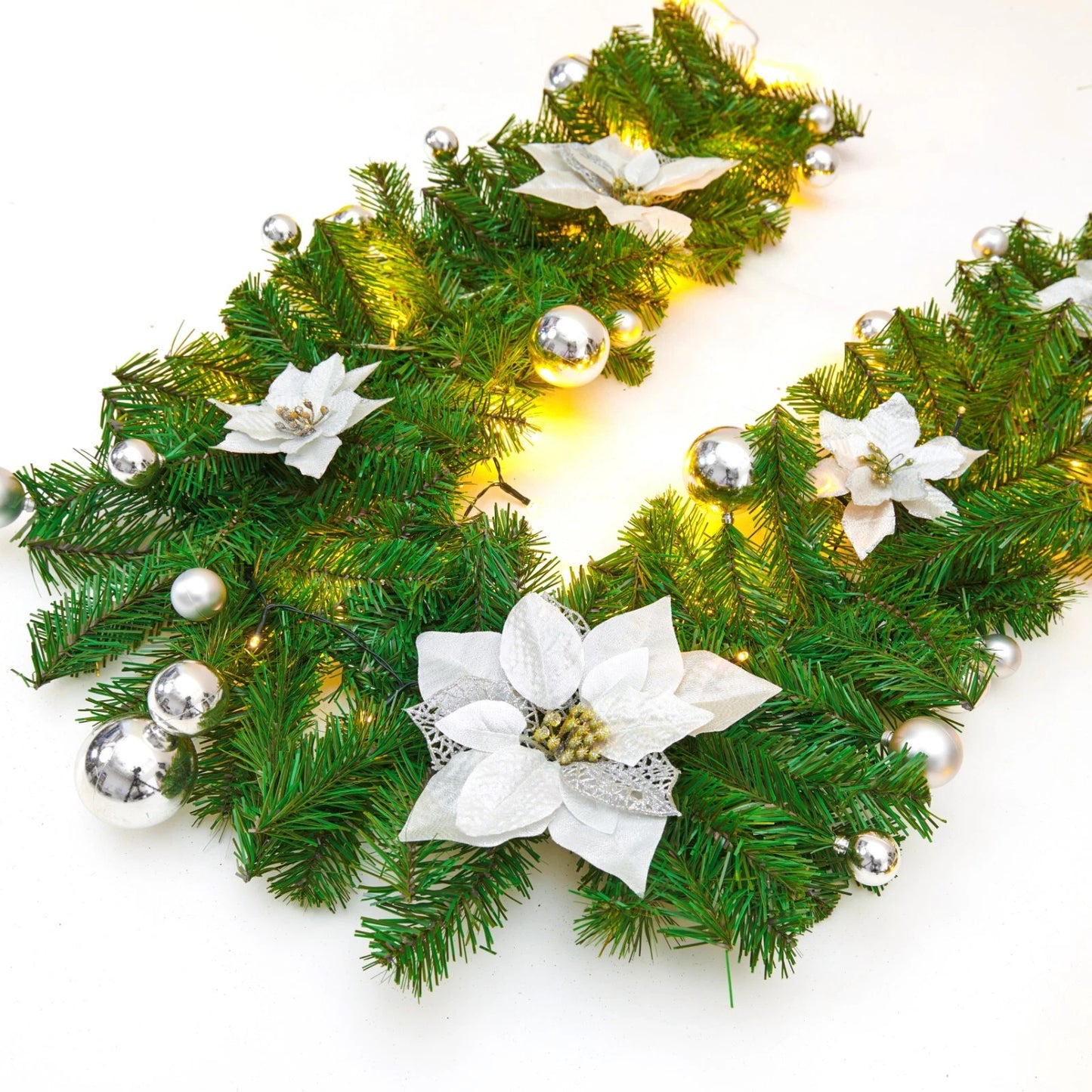 9FT Pre Lit Christmas Garland LED Lights Wreath Xmas Decorations Christmas Balls