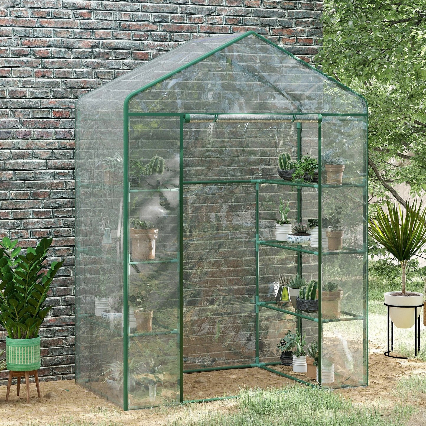 Walk In Greenhouse Grow House Plants Protector Reinforced PVC Cover 4 Shelves