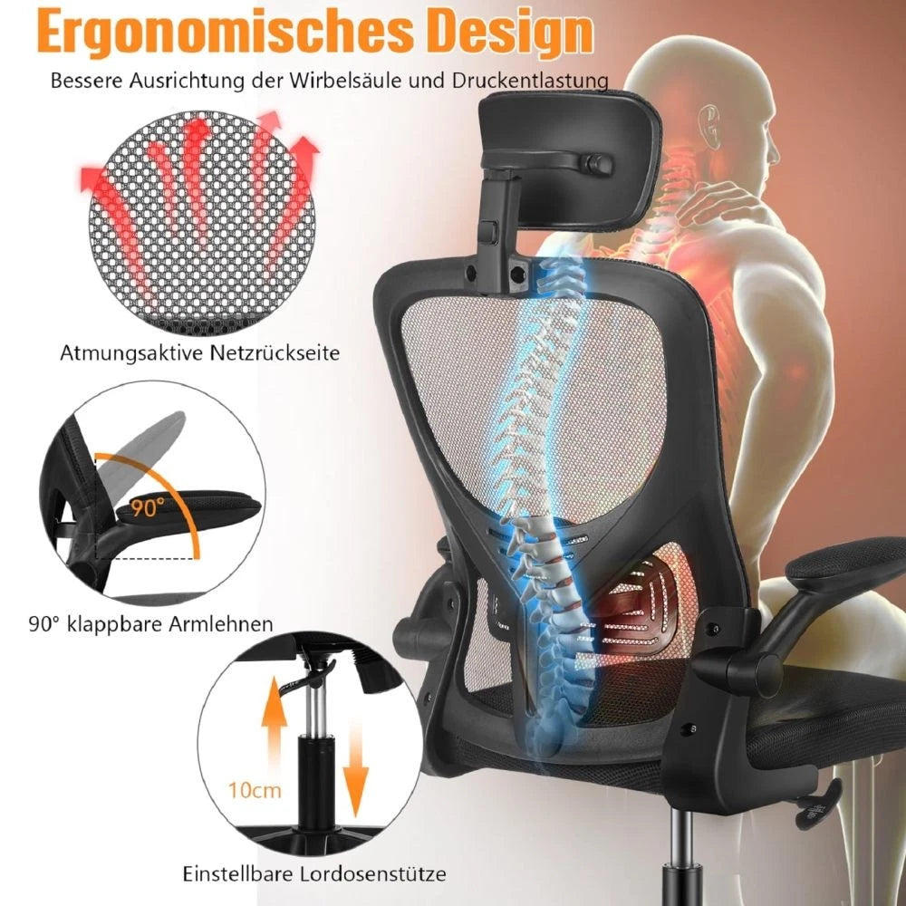 Mesh Office Chair with Adjustable Headrest, Ergonomic Swivel Computer Chair
