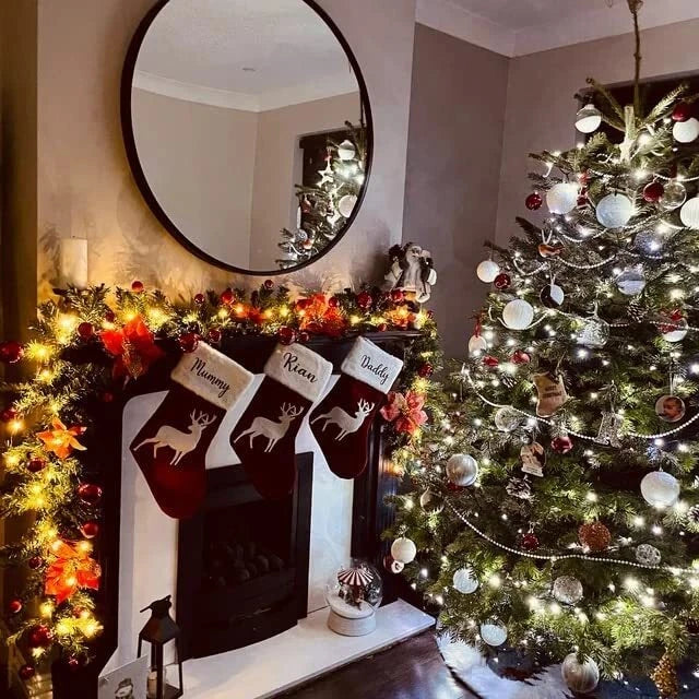 9FT Pre Lit Christmas Garland LED Lights Wreath Xmas Decorations Christmas Balls