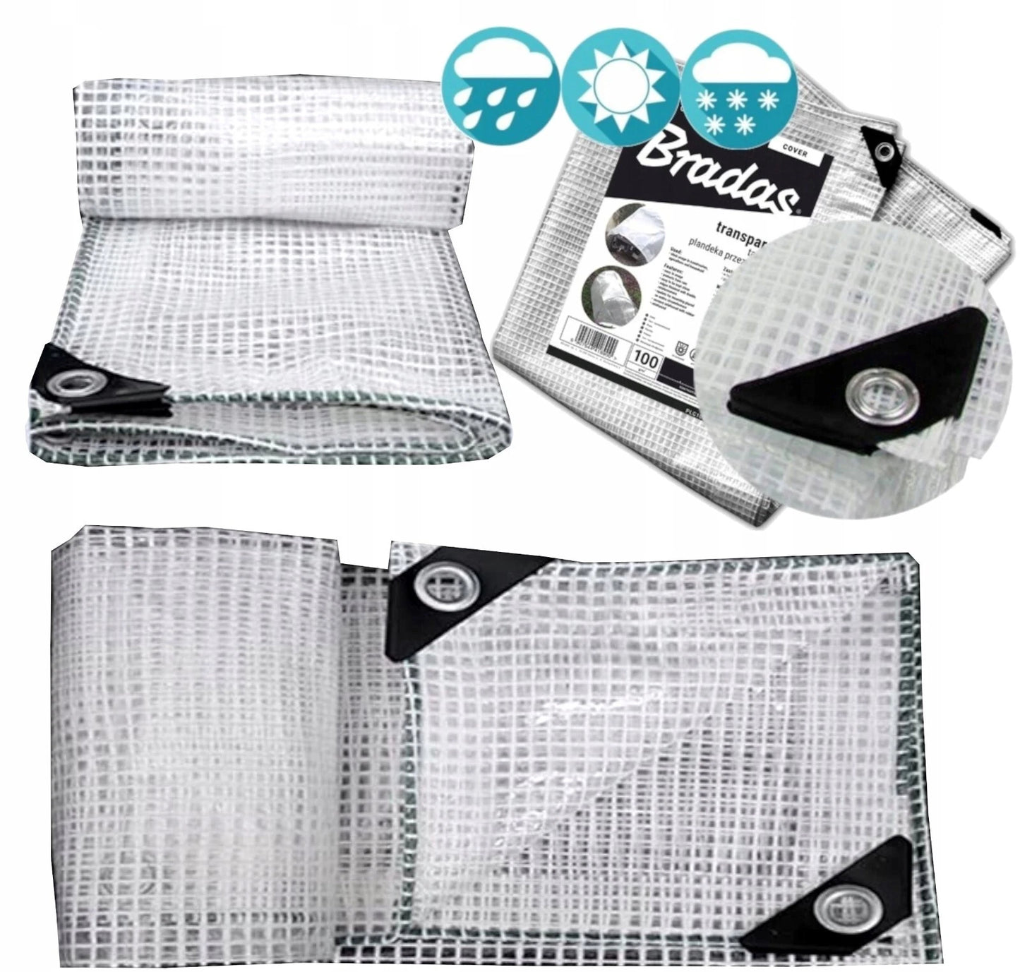 Heavy-Duty Waterproof Mesh Reinforced Transparent Polyethylene Sheeting Clear Tarpaulin Multipurpose