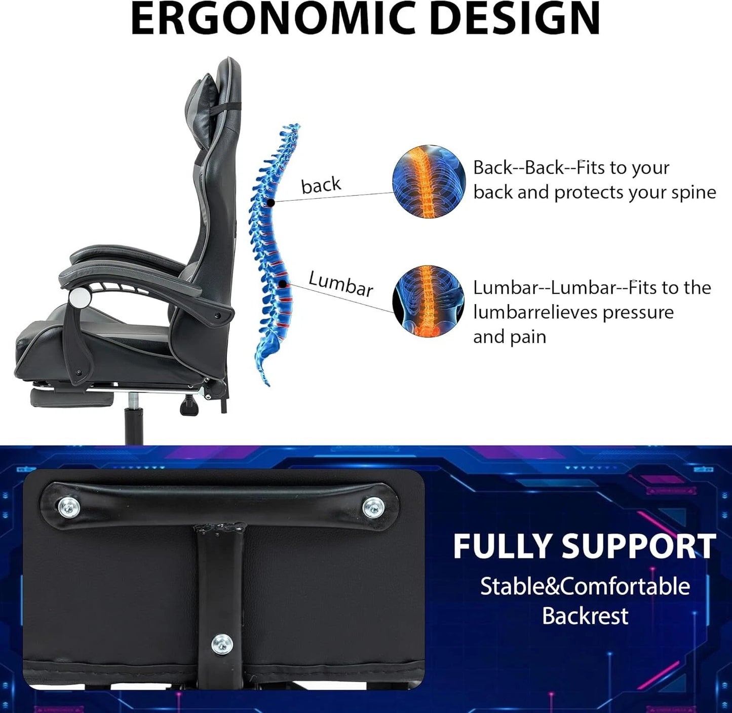 Ergonomic Gaming Chair Executive Office Computer Recliner Swivel Massage Chair