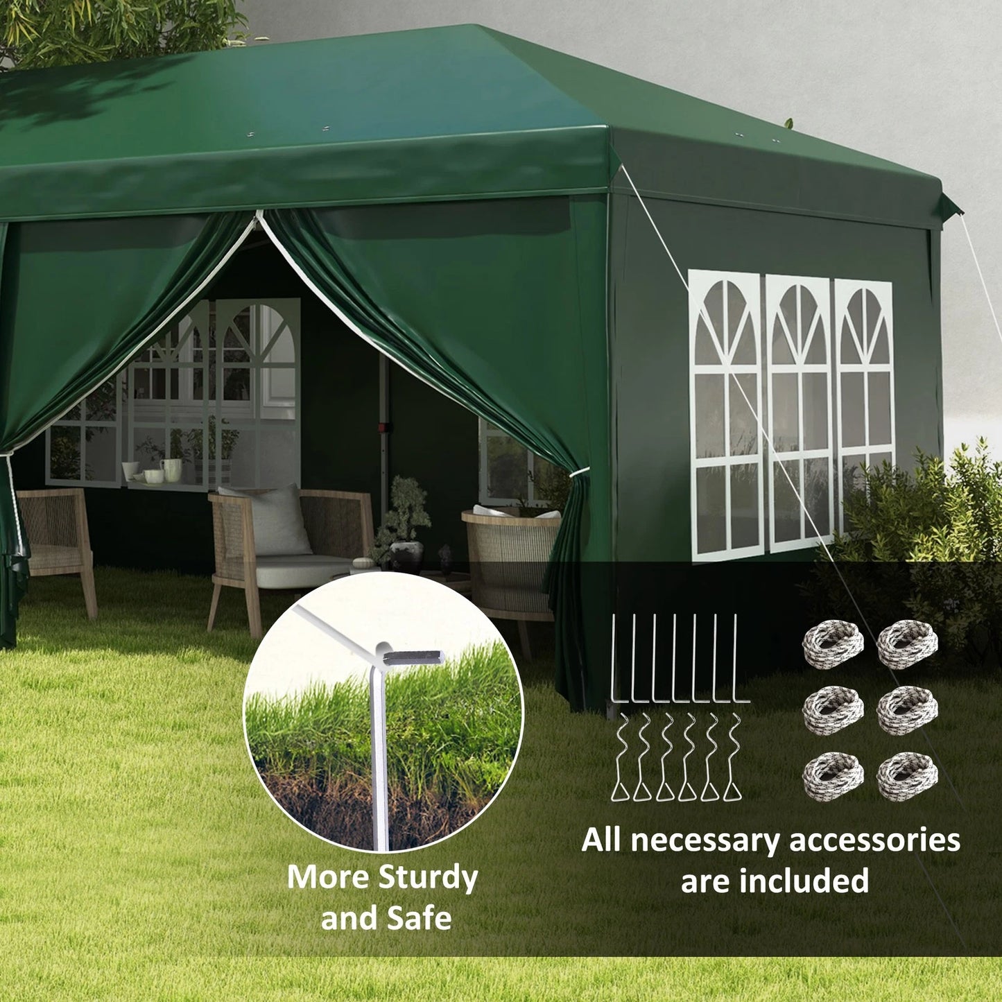 3x6m Pop Up Gazebo Party Tent Canopy Marquee with Storage Bag Green