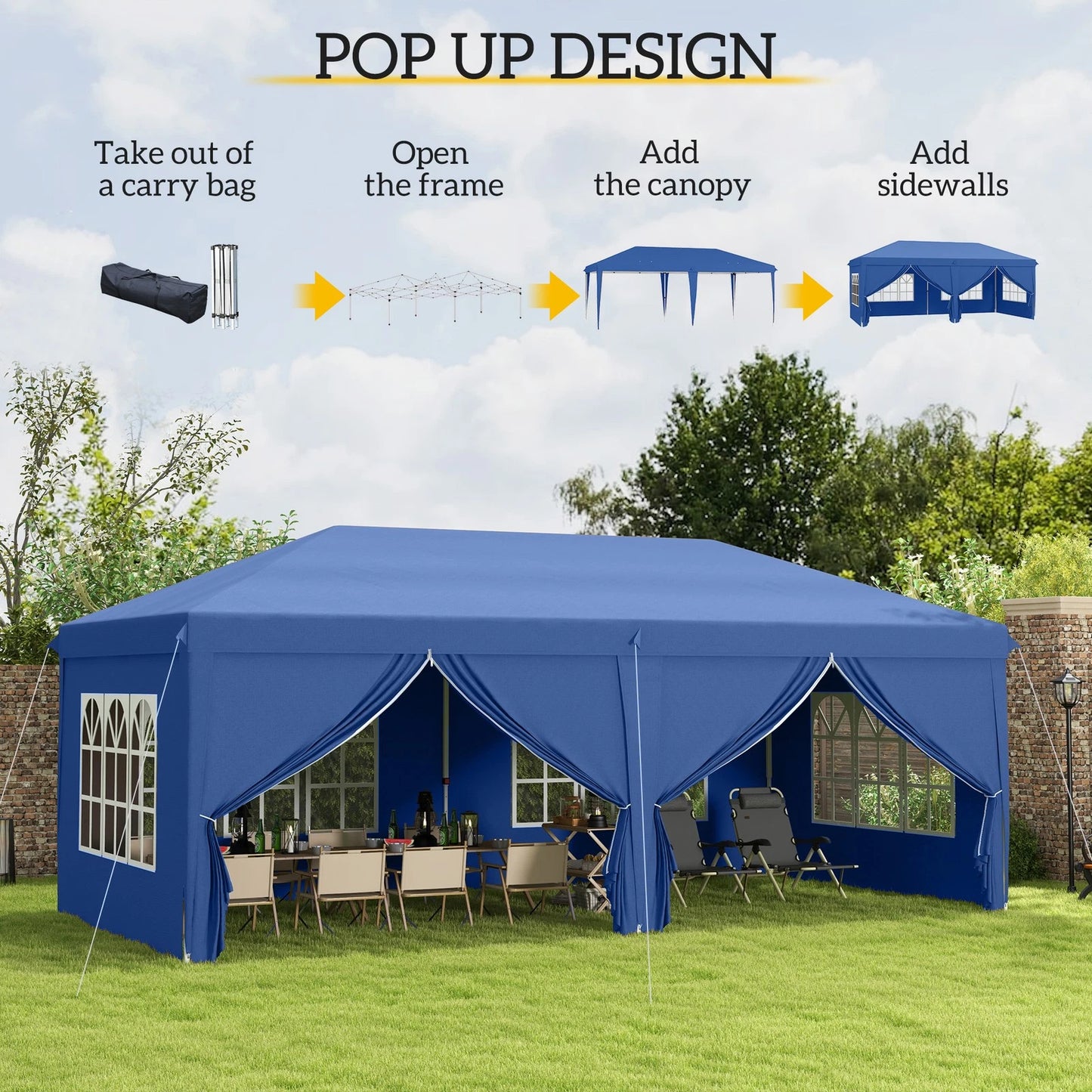 3x6m Garden Heavy Duty Pop Up Gazebo Marquee Party Tent Wedding Canopy New