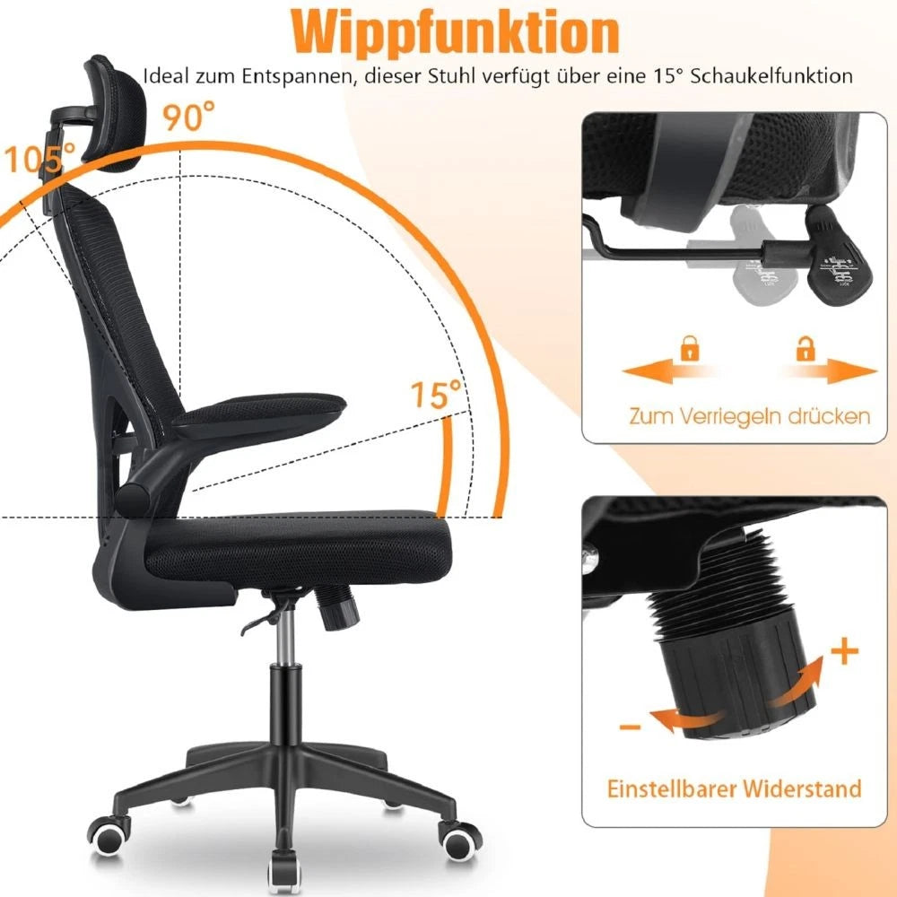 Mesh Office Chair with Adjustable Headrest, Ergonomic Swivel Computer Chair
