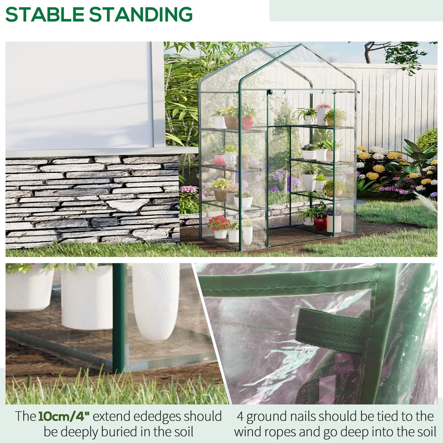 Walk In Greenhouse Grow House Plants Protector Reinforced PVC Cover 4 Shelves