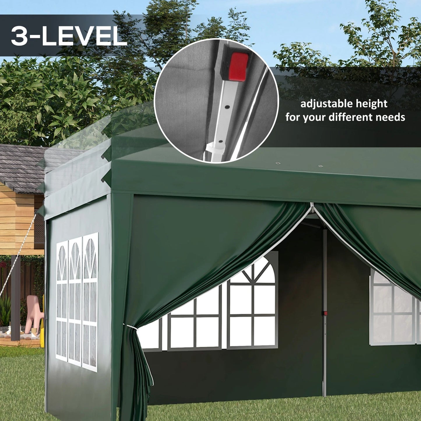 3x6m Pop Up Gazebo Party Tent Canopy Marquee with Storage Bag Green