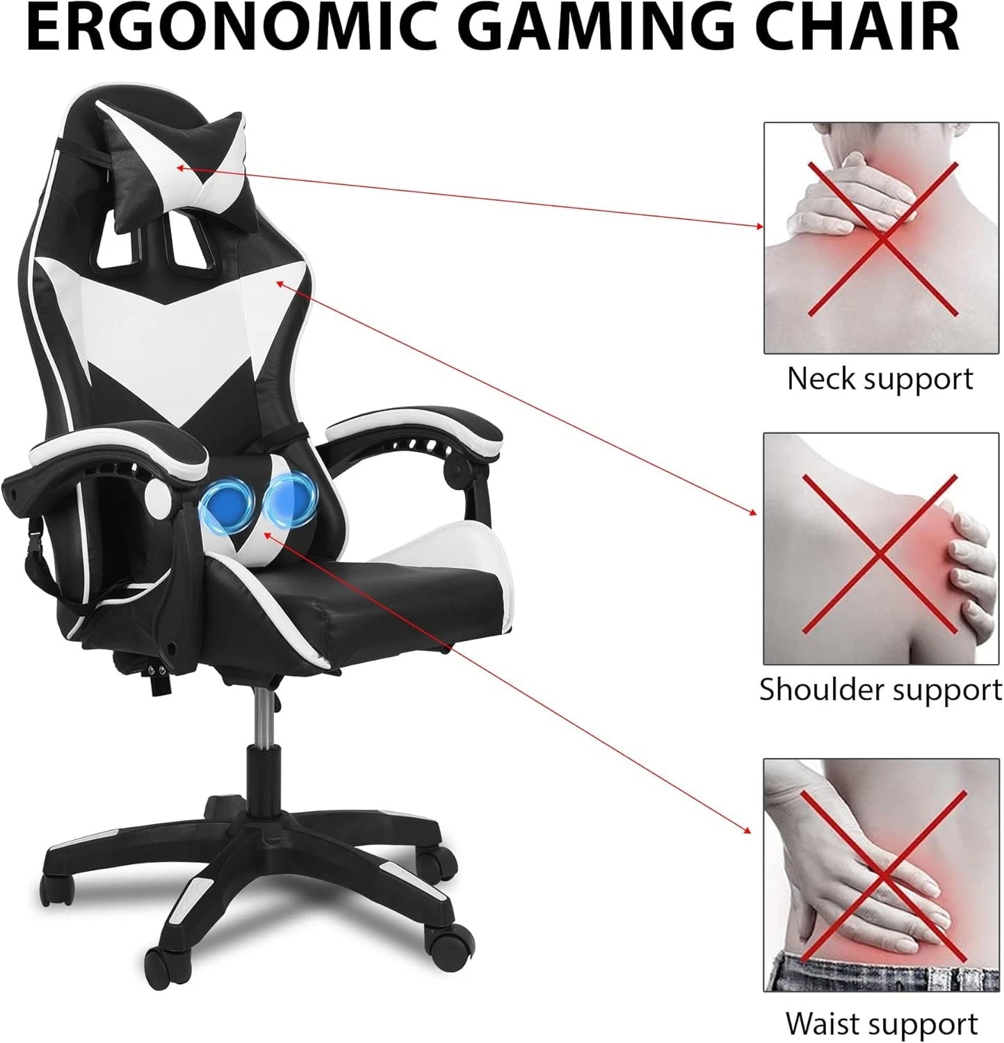 Ergonomic Gaming Chair Executive Office Computer Recliner Swivel Massage Chair