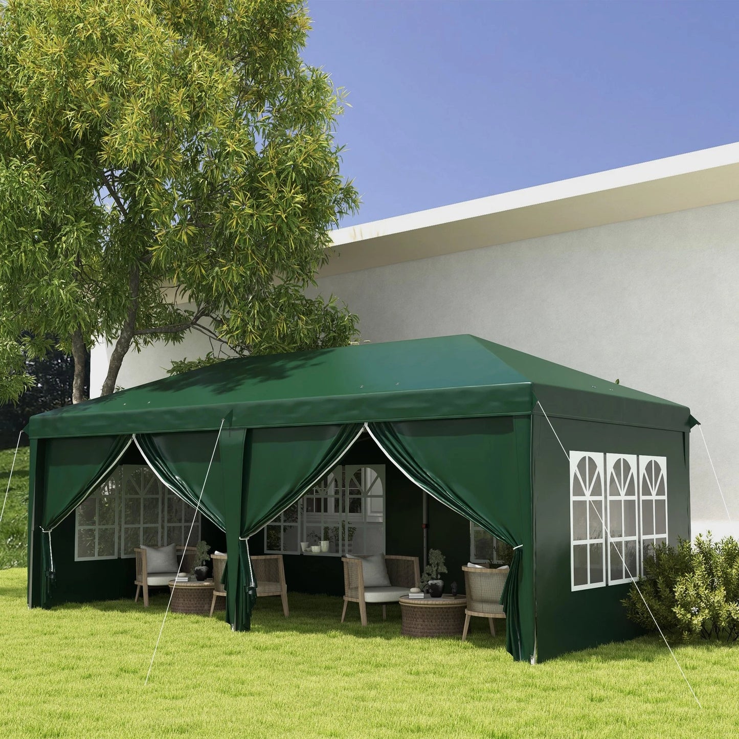 3x6m Pop Up Gazebo Party Tent Canopy Marquee with Storage Bag Green