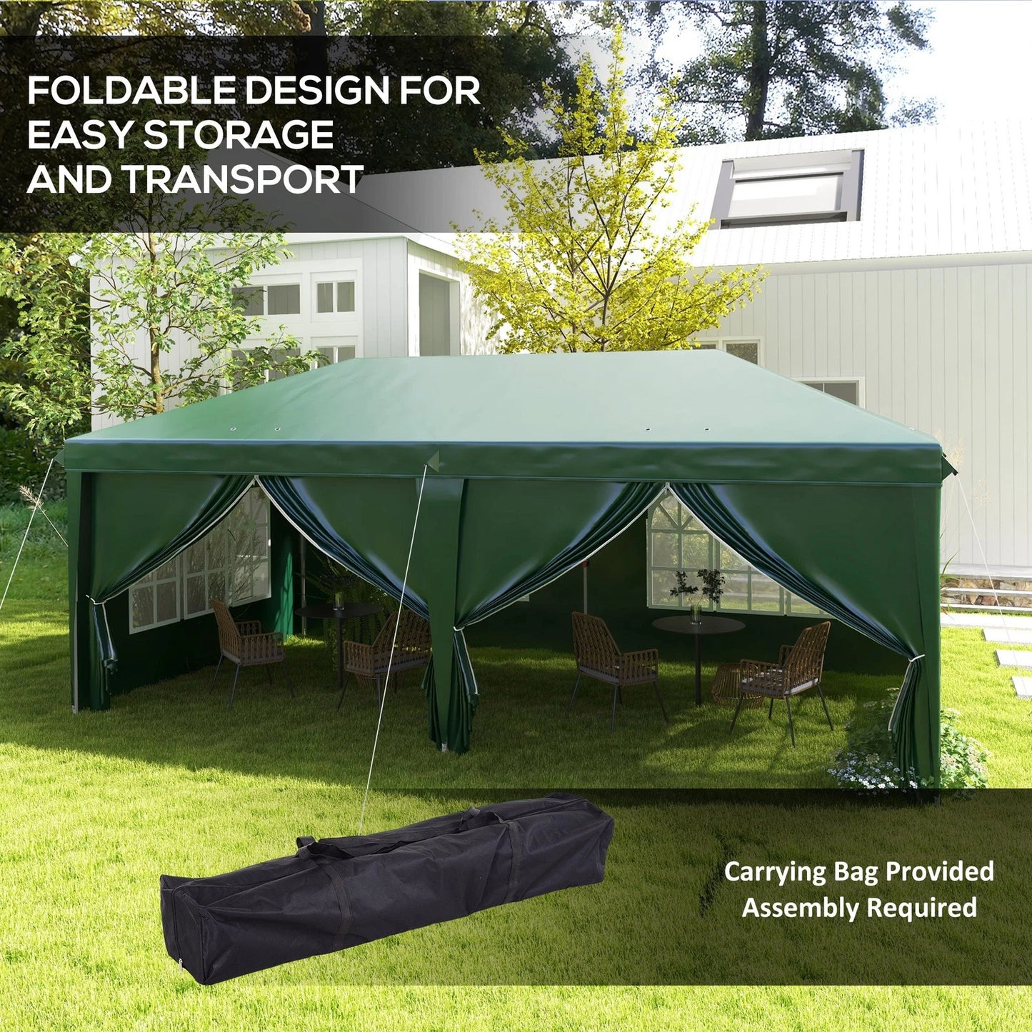 3x6m Pop Up Gazebo Party Tent Canopy Marquee with Storage Bag Green