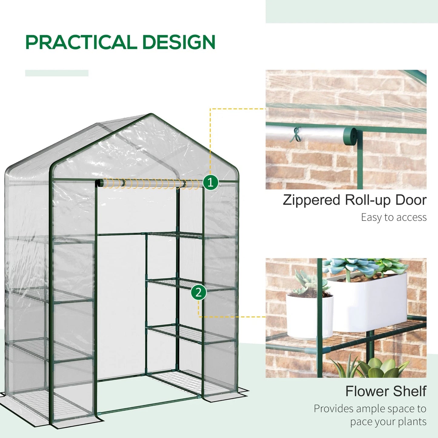 Walk In Greenhouse Grow House Plants Protector Reinforced PVC Cover 4 Shelves