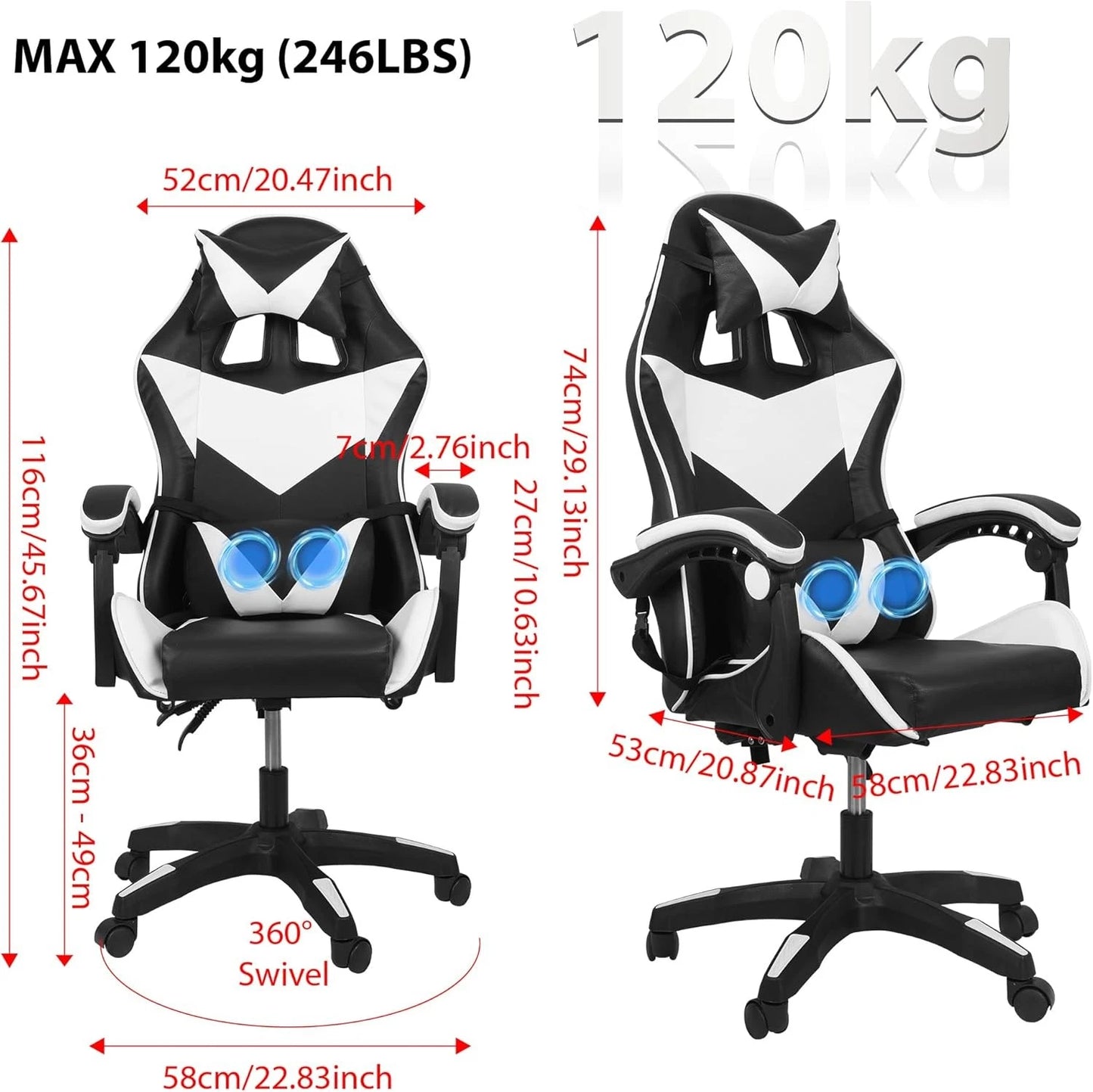 Ergonomic Gaming Chair Executive Office Computer Recliner Swivel Massage Chair