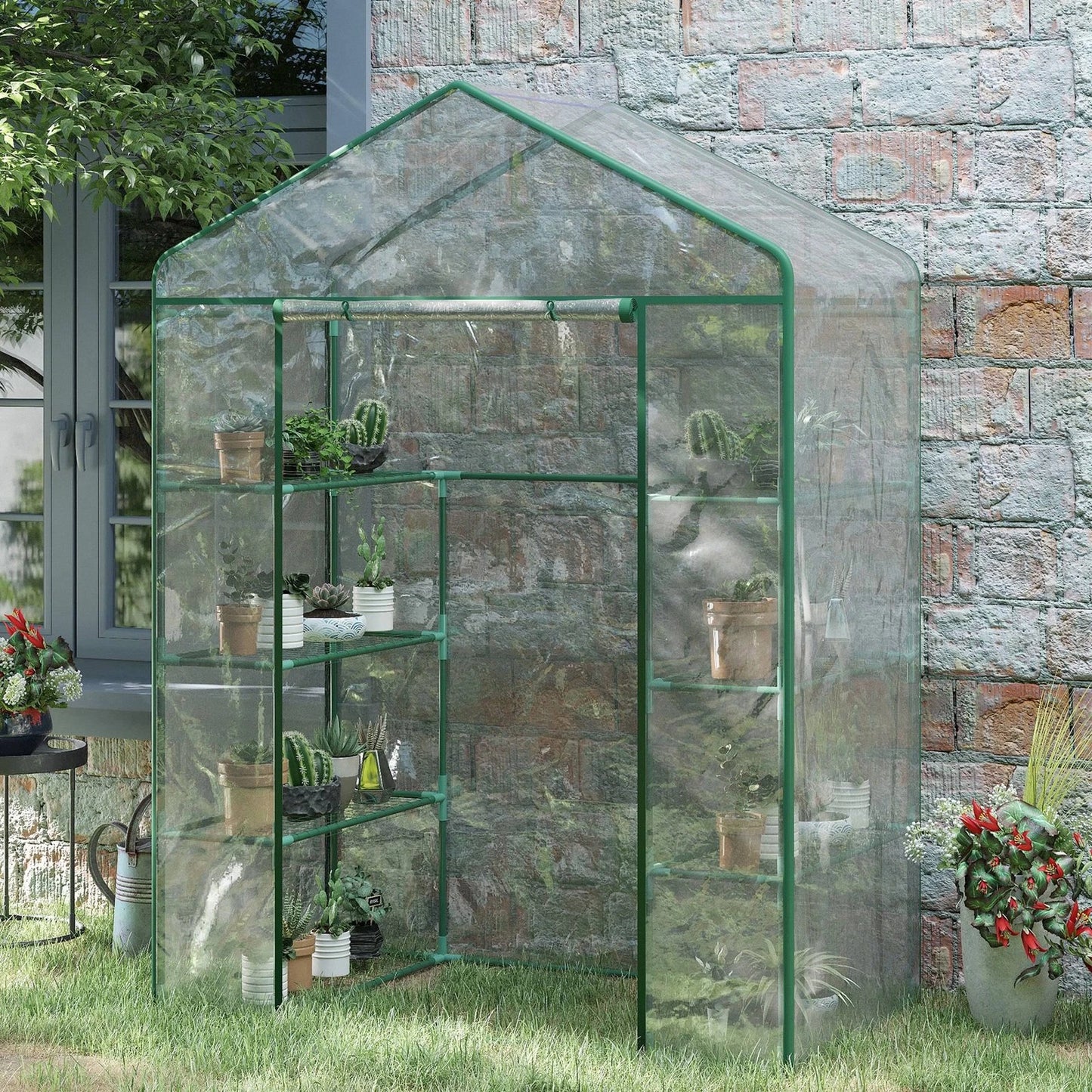 Walk In Greenhouse Grow House Plants Protector Reinforced PVC Cover 4 Shelves
