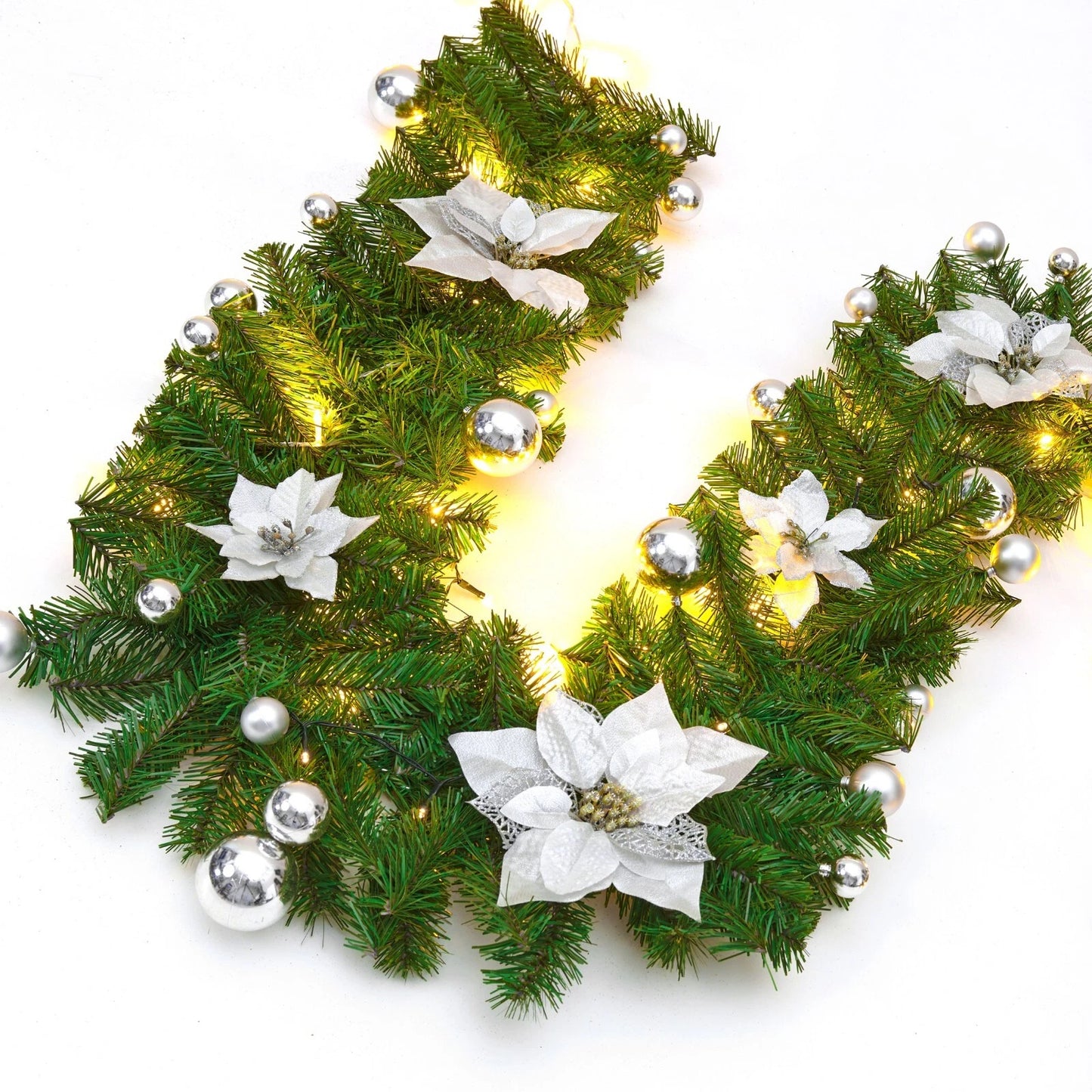 9FT Pre Lit Christmas Garland LED Lights Wreath Xmas Decorations Christmas Balls