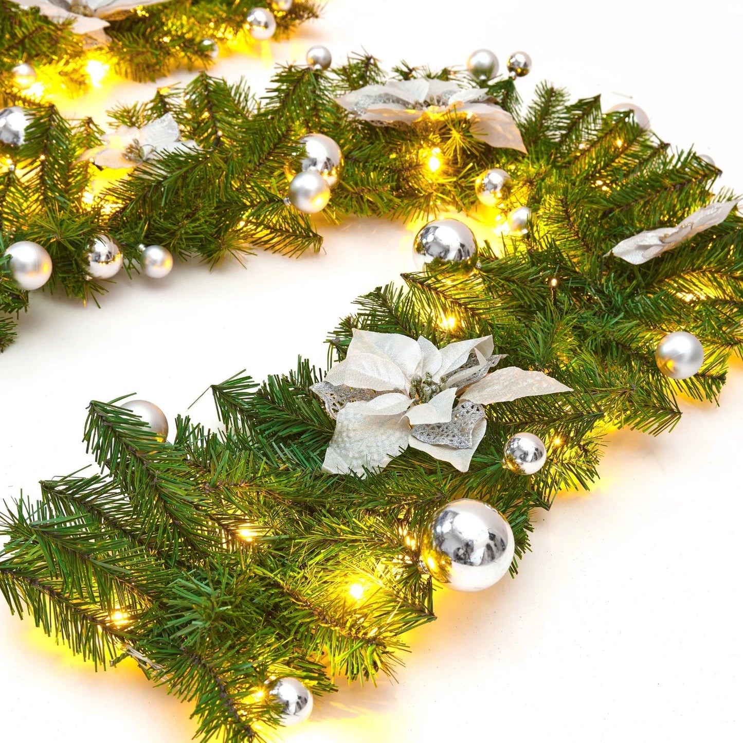 9FT Pre Lit Christmas Garland LED Lights Wreath Xmas Decorations Christmas Balls