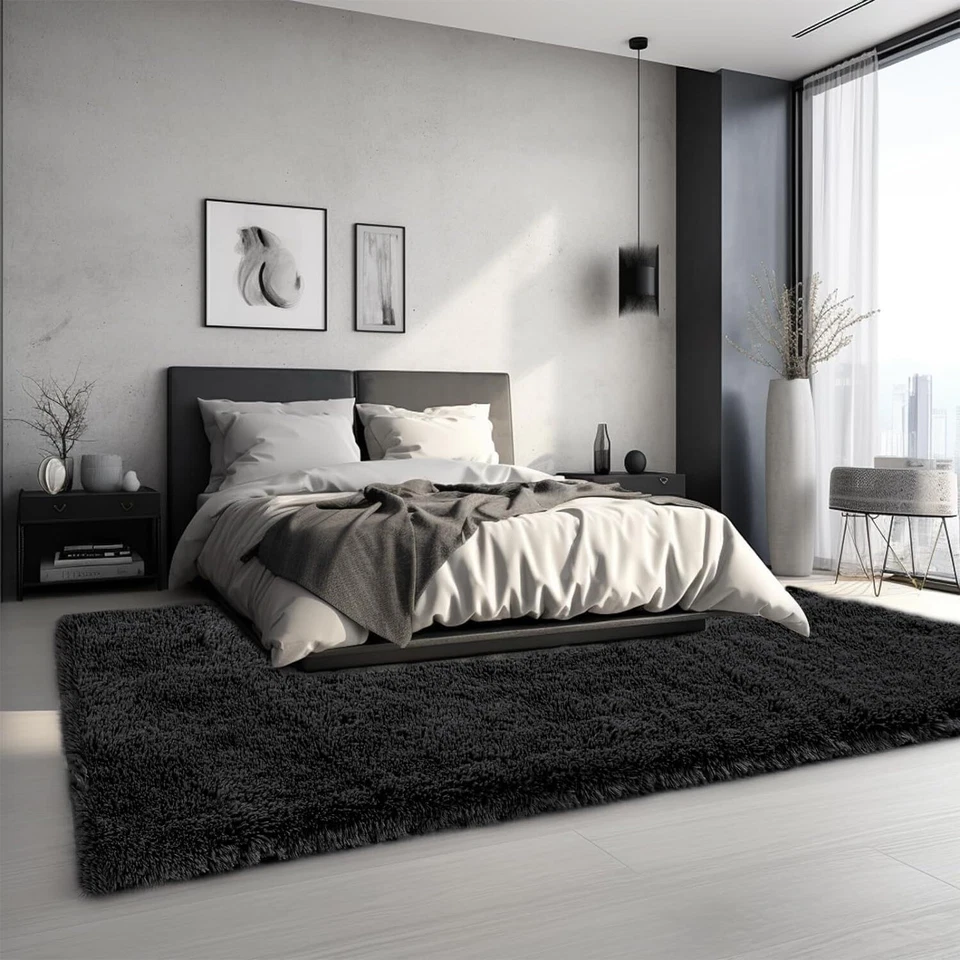 Fluffy Rugs Large Shaggy Rug Bedroom Living Room Anti Slip Soft Carpet