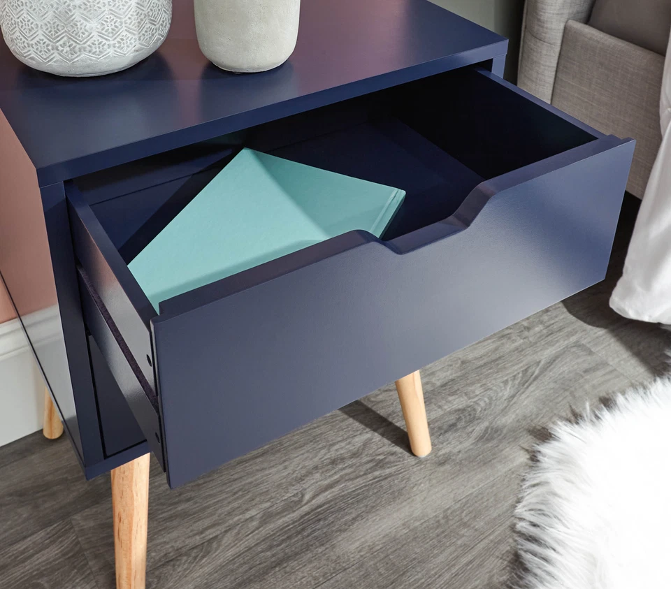 Nyborg Single 2 Drawer Bedside Cabinet Lamp Table Nightstand Blue