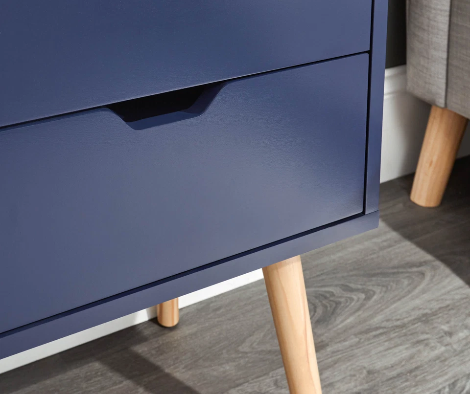 Nyborg Single 2 Drawer Bedside Cabinet Lamp Table Nightstand Blue