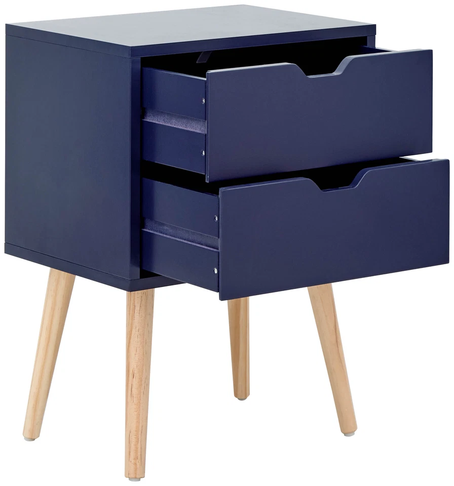Nyborg Single 2 Drawer Bedside Cabinet Lamp Table Nightstand Blue