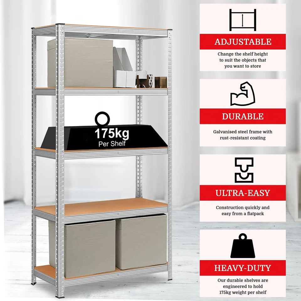 5 Tier Racking Shelf Heavy Duty Garage Shelving Storage Shelves Unit, 3 sizes