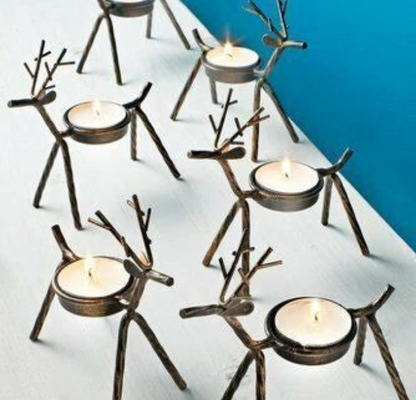 6x Christmas Reindeer Tea Light Candle Holders & Tealights Xmas Home Decor Gift