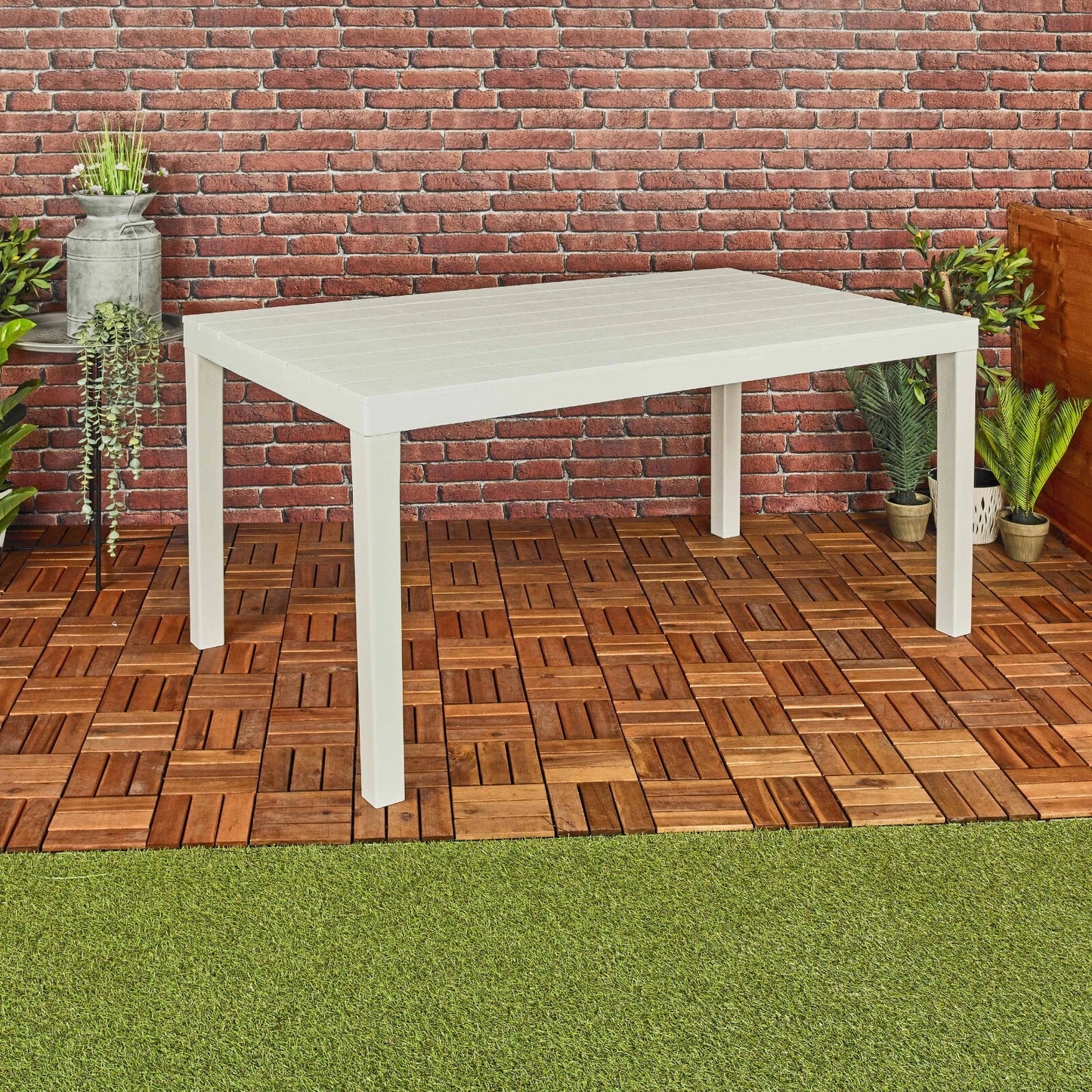 White Garden Plastic Patio Dining Large Table & Folding Chairs Outdoor Furniture