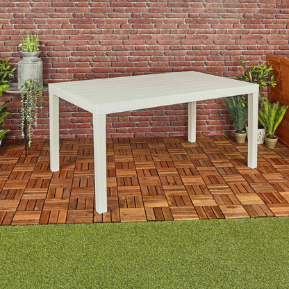 White Garden Plastic Patio Dining Large Table & Folding Chairs Outdoor Furniture