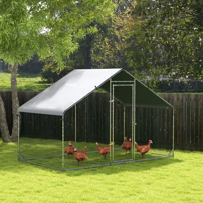 Walk In Chicken Run Galvanized Chicken Coop Hen House w/ Water-Resist Cover