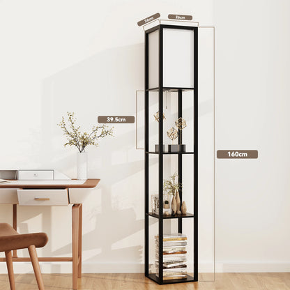 Floor Lamp Free Standing Wood 3-Tier Storage Shelf Reading Bedroom Living Room