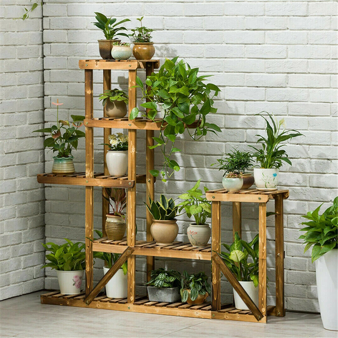 Wood Flower Display Plant Stand 5 Tier Corner Shelf Storage Rack Indoor Outdoor