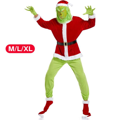 Adult Santa Grinch Costume Xmas Cosplay Men Christmas Santa Fancy Dress Full Set
