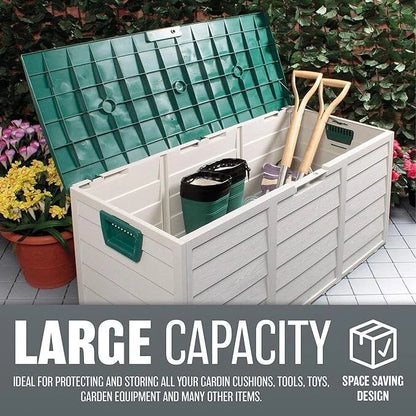 LARGE PLASTIC GARDEN STORAGE BOX OUTDOOR WATERPROOF DECK CONTAINER