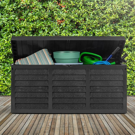 Black 320L Plastic Storage Box Garden Outdoor Shed Utility Cushion Chest Truck